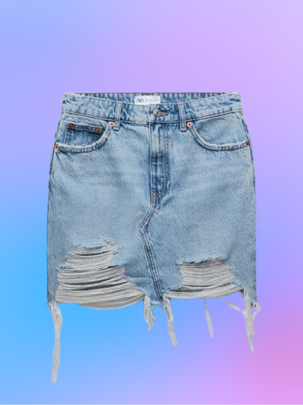 NWT 🩵 ZARA distressed denim high rise skirt. XS